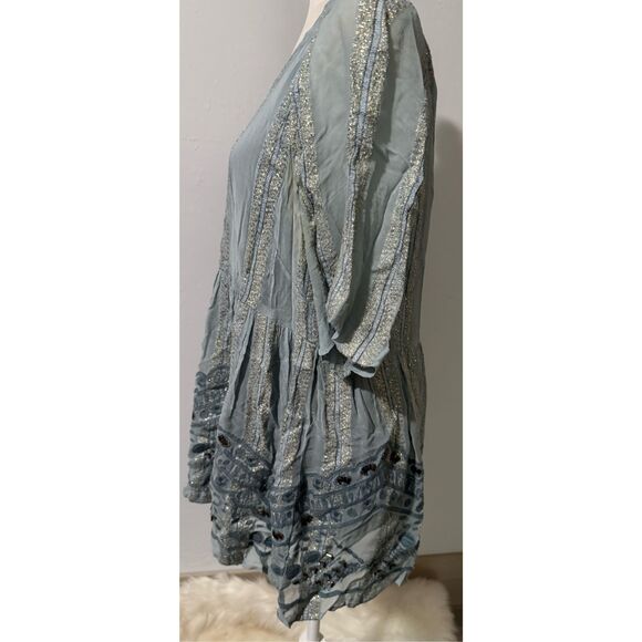 Raga Anthropologie embroidered Embellished beaded boho baby doll top L - Picture 7 of 9